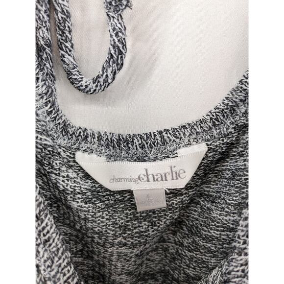 Charming Charlie Embroidered Sweater L Black Long Sleeve Accent Knit Tie in Back - Picture 5 of 10